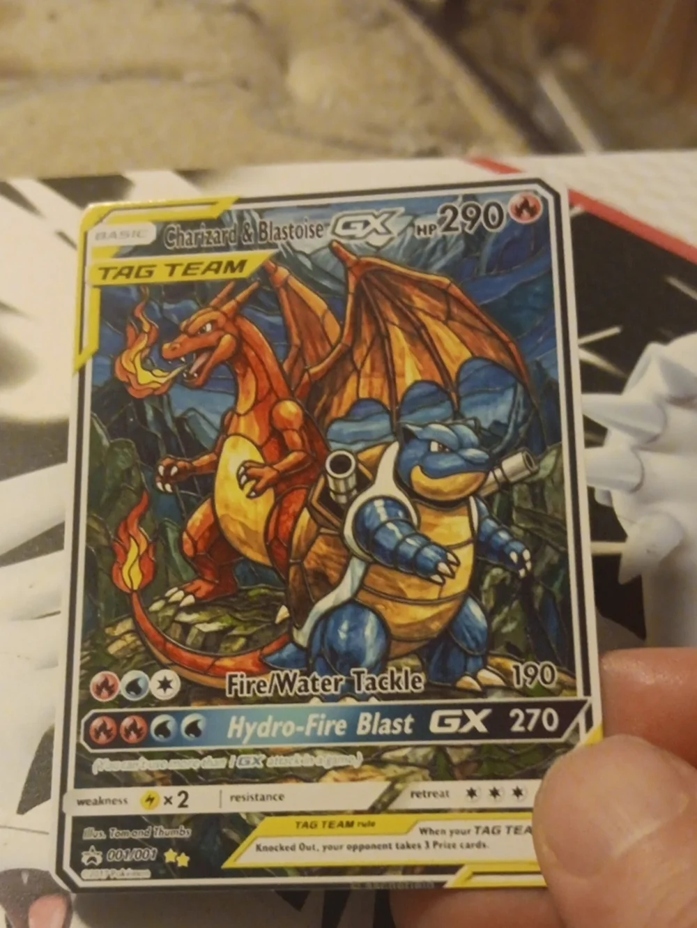 Pokemon Charizard & Blastoise GX Card - Red, Blue, Yellow